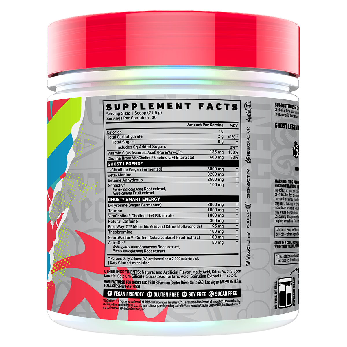 Ghost Legend V4 Blue Raspberry supplement facts and nutrition panel