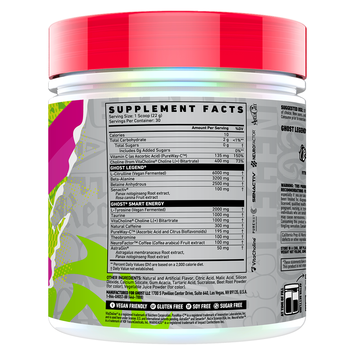 Ghost Legend V4 Warheads Sour Watermelon supplement facts and nutrition panel