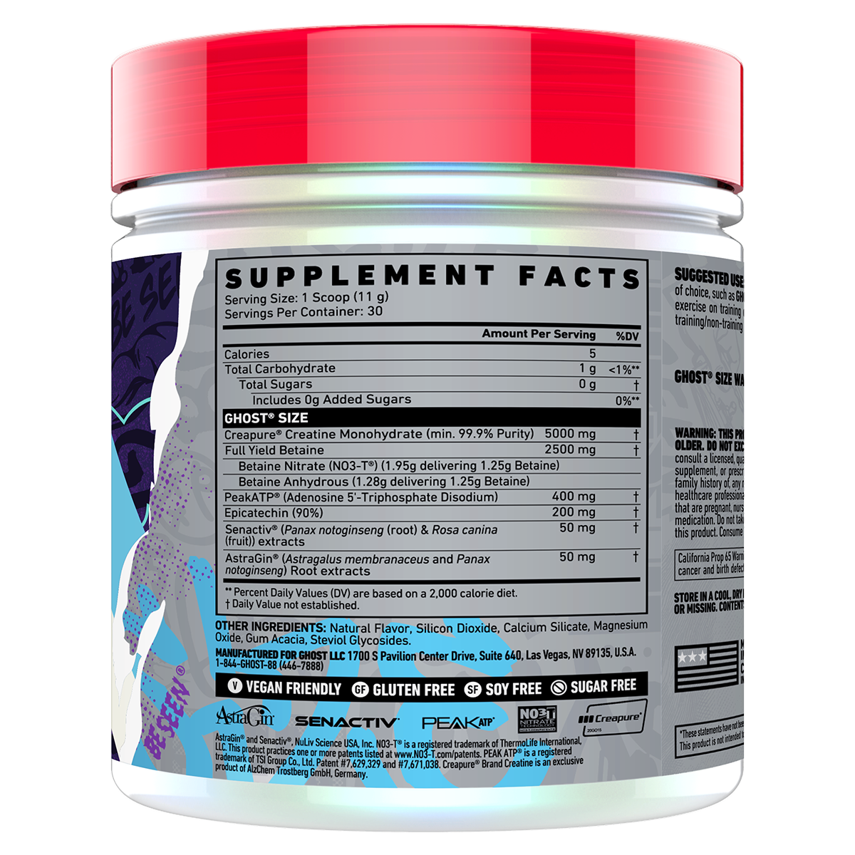 Ghost Size V3 Natty supplement facts and nutrition panel