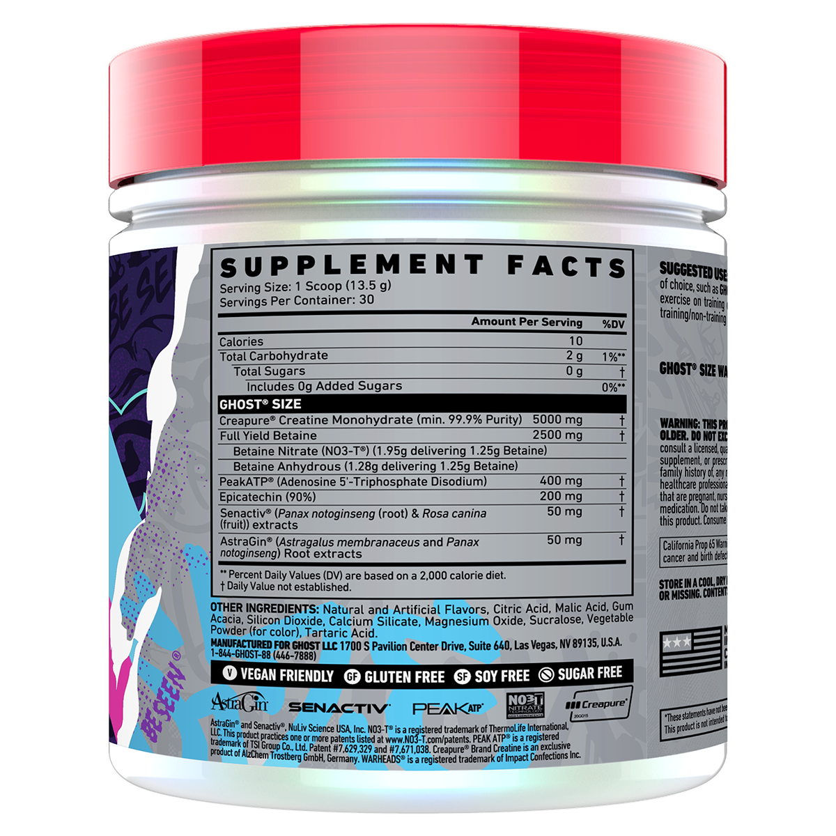 Ghost Size V3 Warheads Sour Watermelon supplement facts and nutrition panel