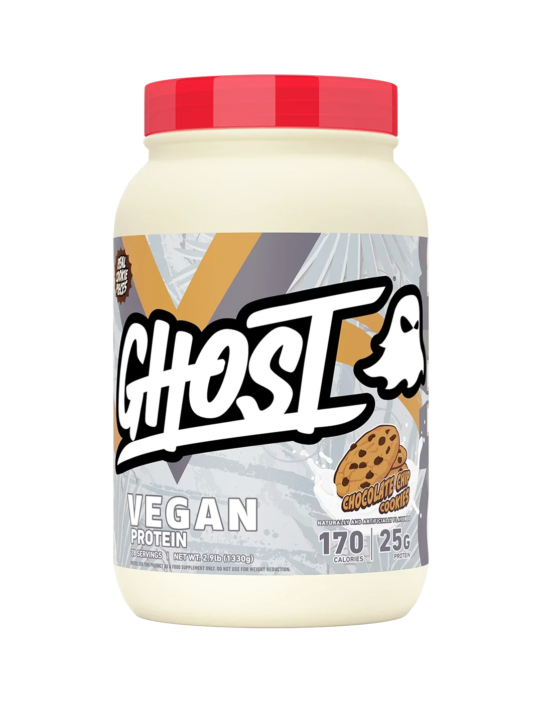 Ghost Vegan Protein Choc Chip Cookies tub front