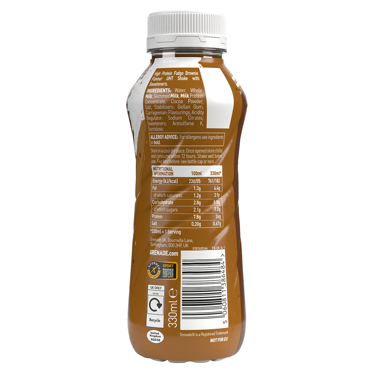 Grenade Grenade Protein RTD fudge brown back of pack