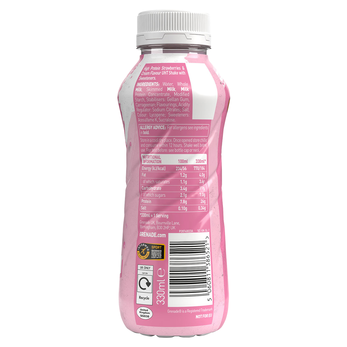 Grenade Grenade Protein RTD strawberry cream back of pack