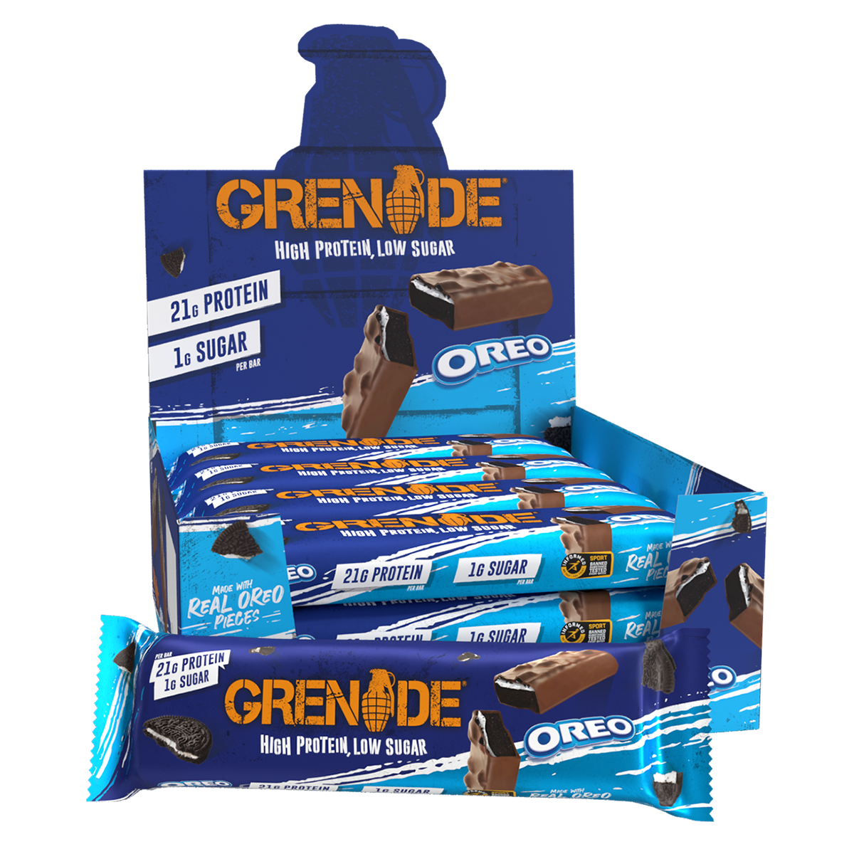Grenade Protein Bar, Oreo — side of pack