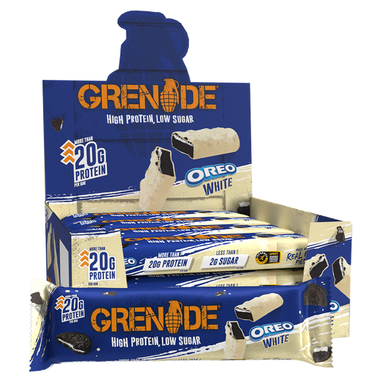 Grenade Protein Bar, Oreo White — left of pack