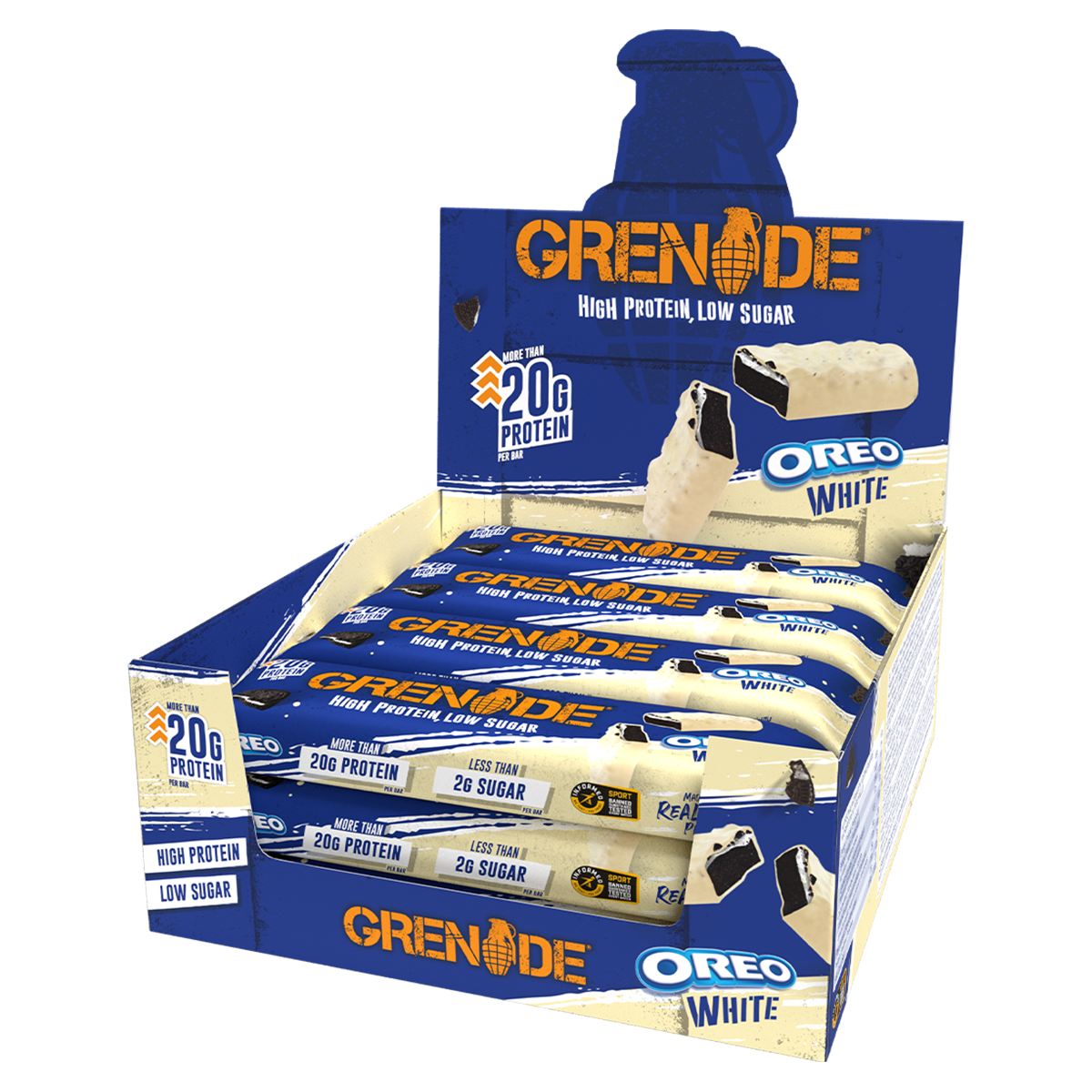 Grenade 12-Box Protein Bar Oreo White side of pack