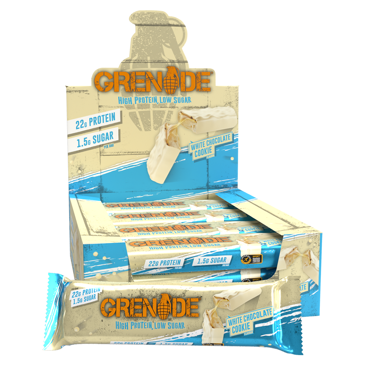 Grenade 12-Box Protein Bar White Choc Cookie, NZ Supps