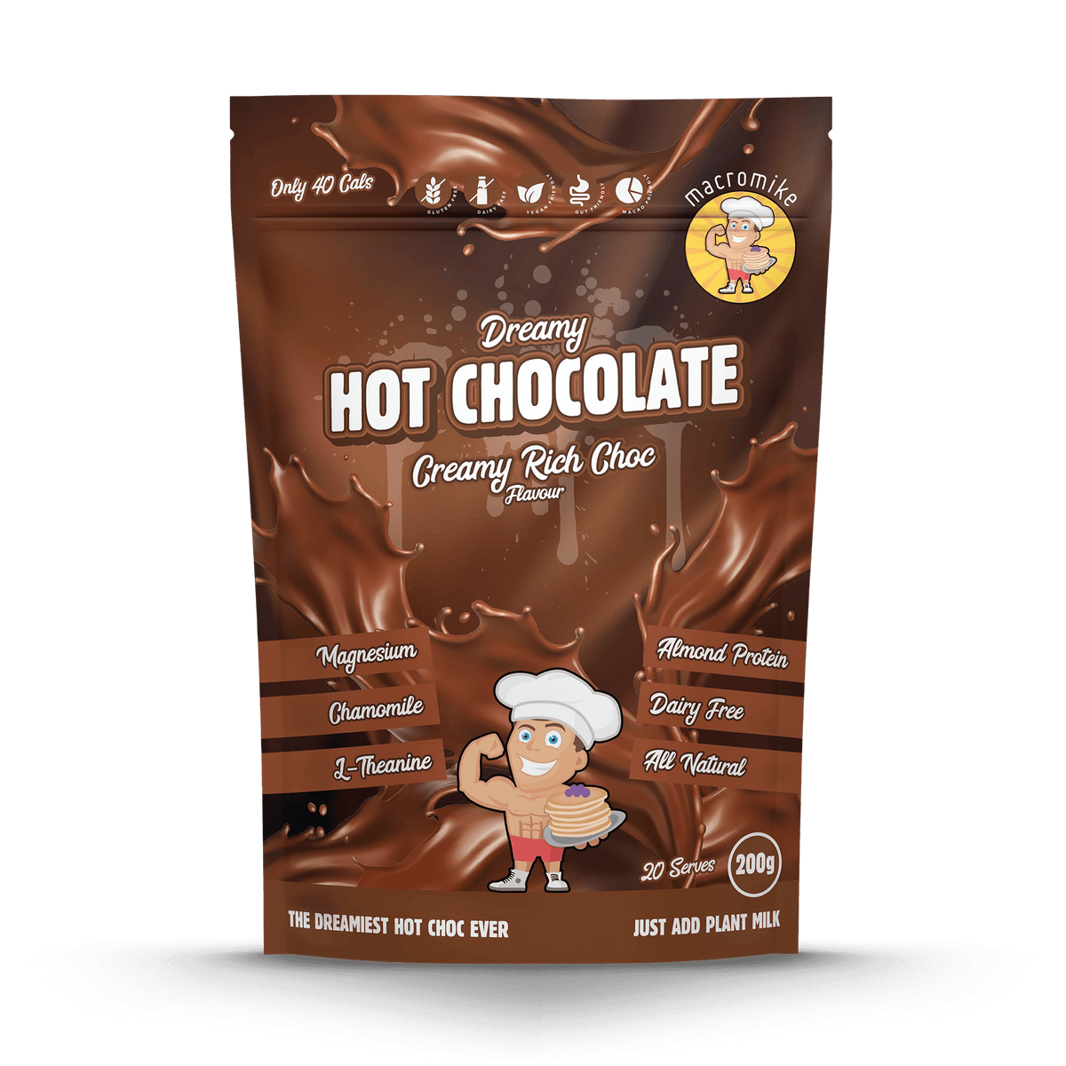 Macro Mike Dreamy Hot Chocolate Creamy Rich Choc 200g front of pack