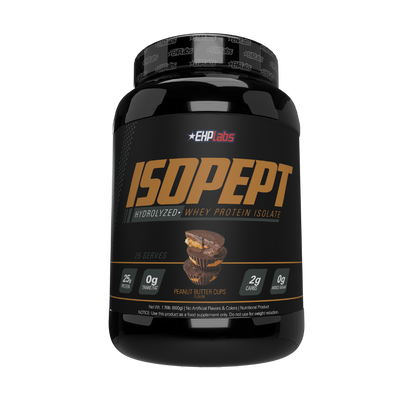 EHPlabs IsoPept Zero Peanut Butter Cups whey protein powder, front, 875g, NZ Supps