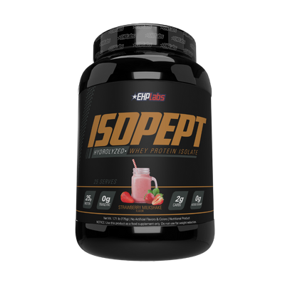 EHPlabs IsoPept Zero Strawberry Sensation whey protein powder, front, 875g, NZ Supps