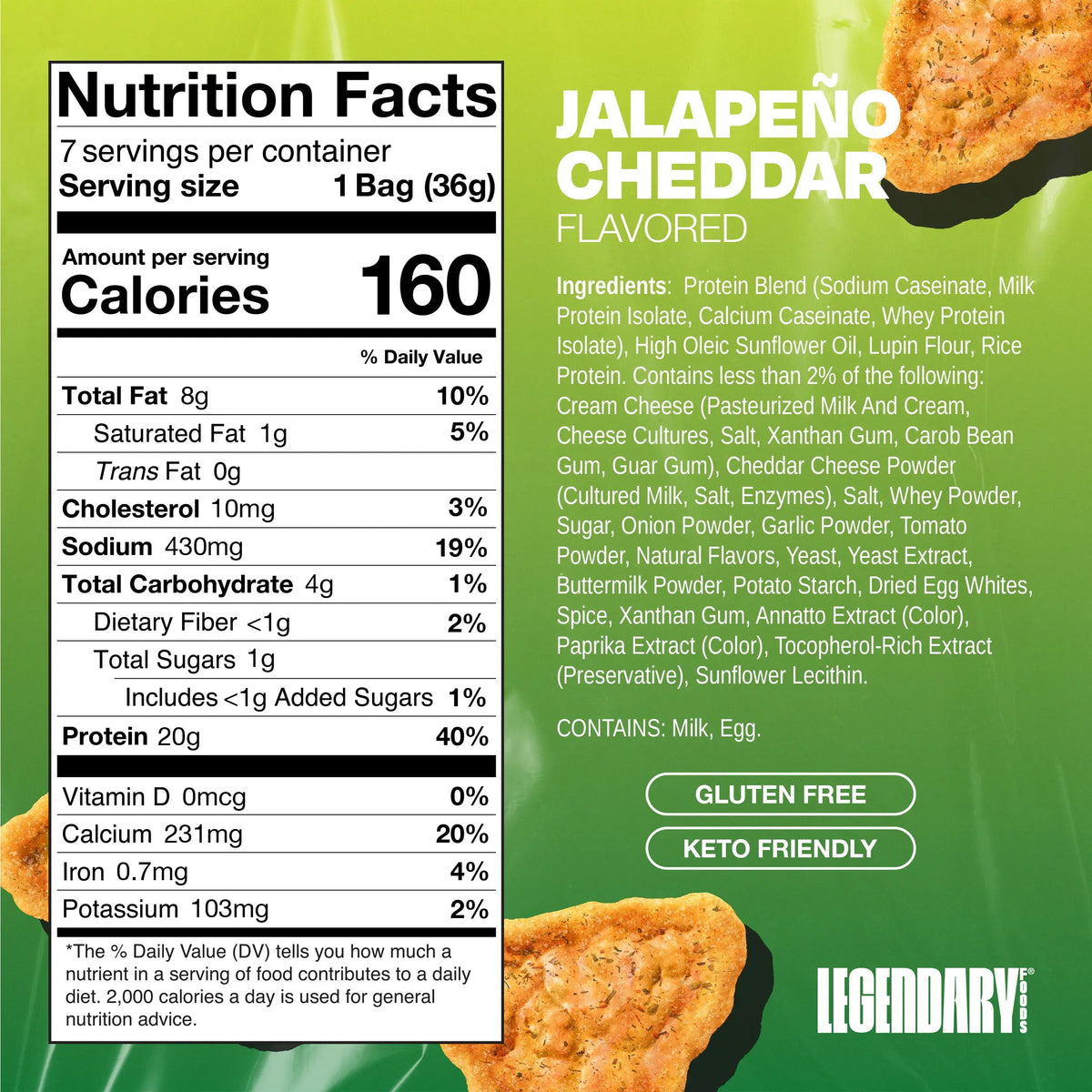 Legendary Foods 7-Pack Protein Pop Chips Jalapeno Cheddar nutrition panel