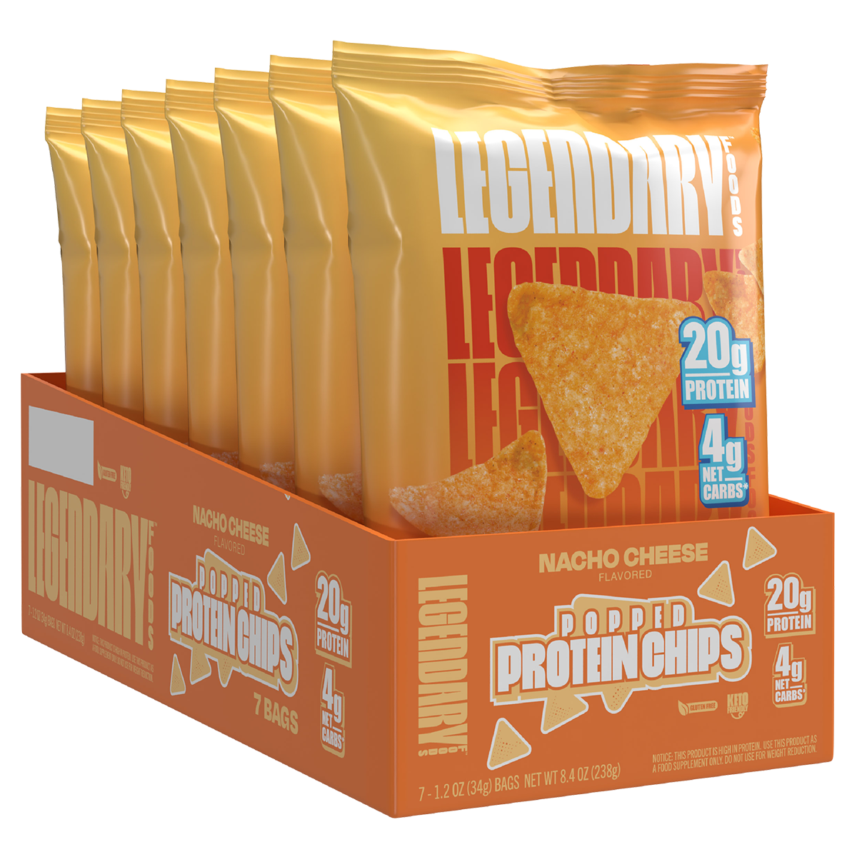 Legendary Foods Protein Pop Chips 34g, Nacho — side of pack