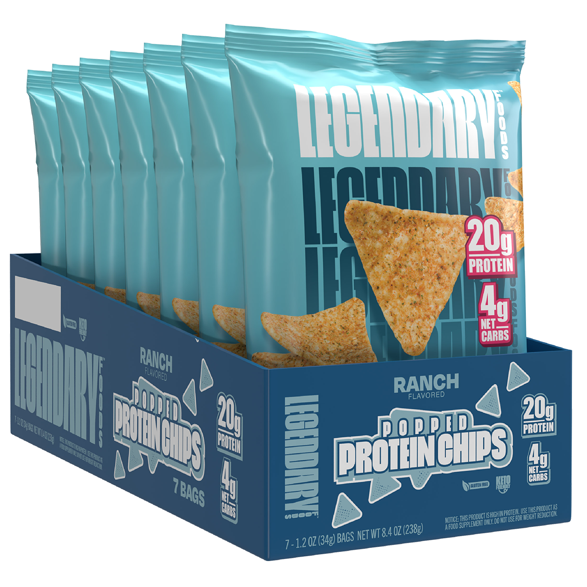 Legendary Foods Protein Pop Chips 34g, Ranch — side of pack