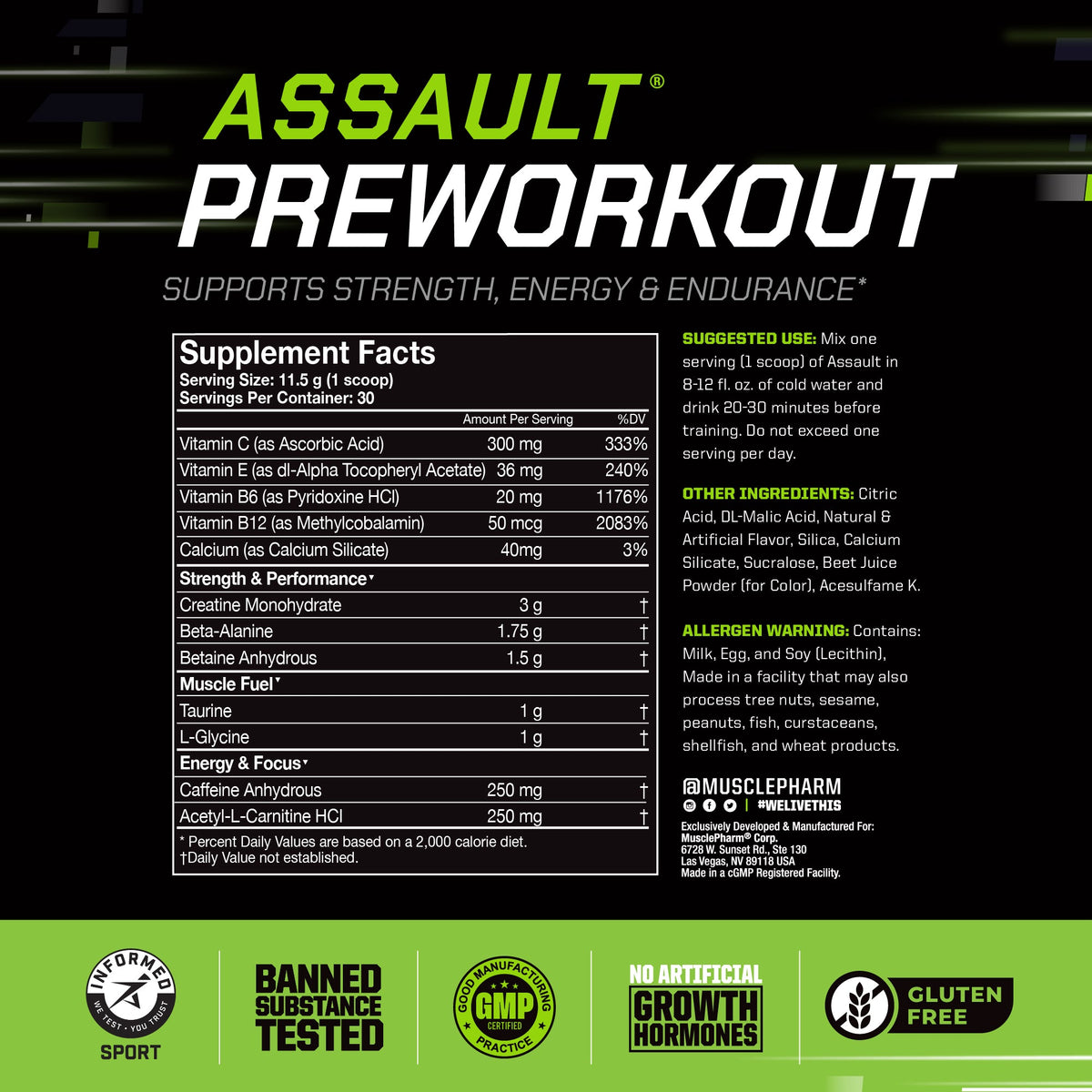 MusclePharm Assault Sport, Blue Raspberry