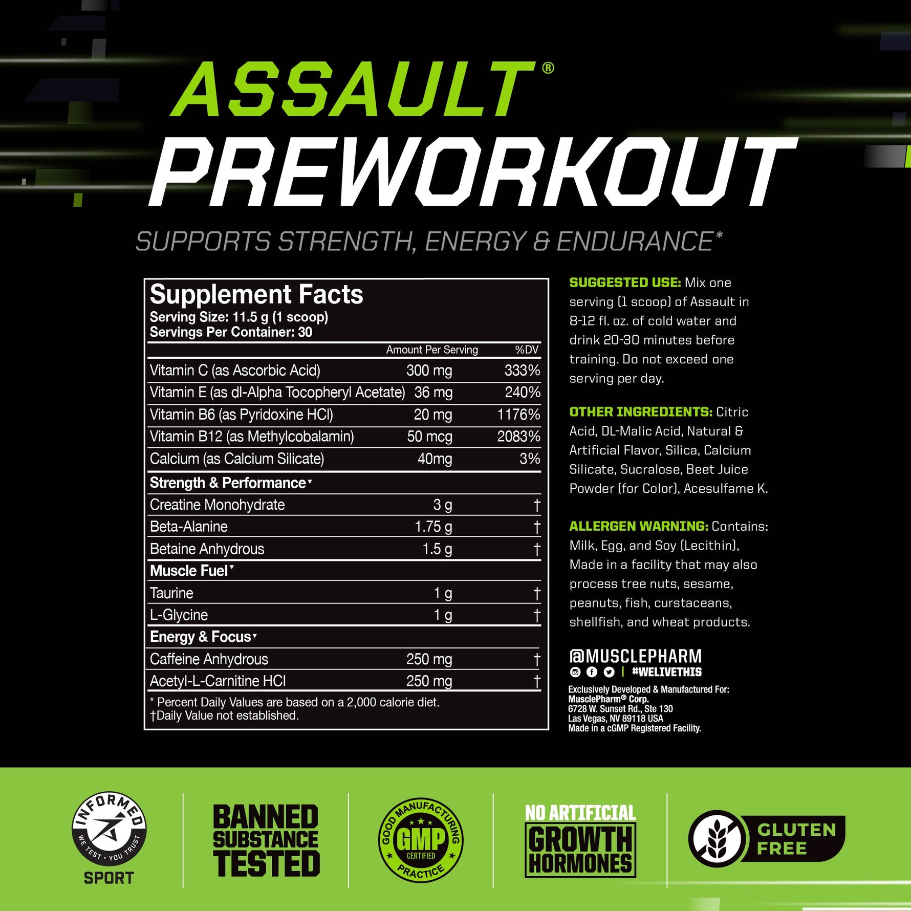 MusclePharm Assault Sport, Blue Raspberry