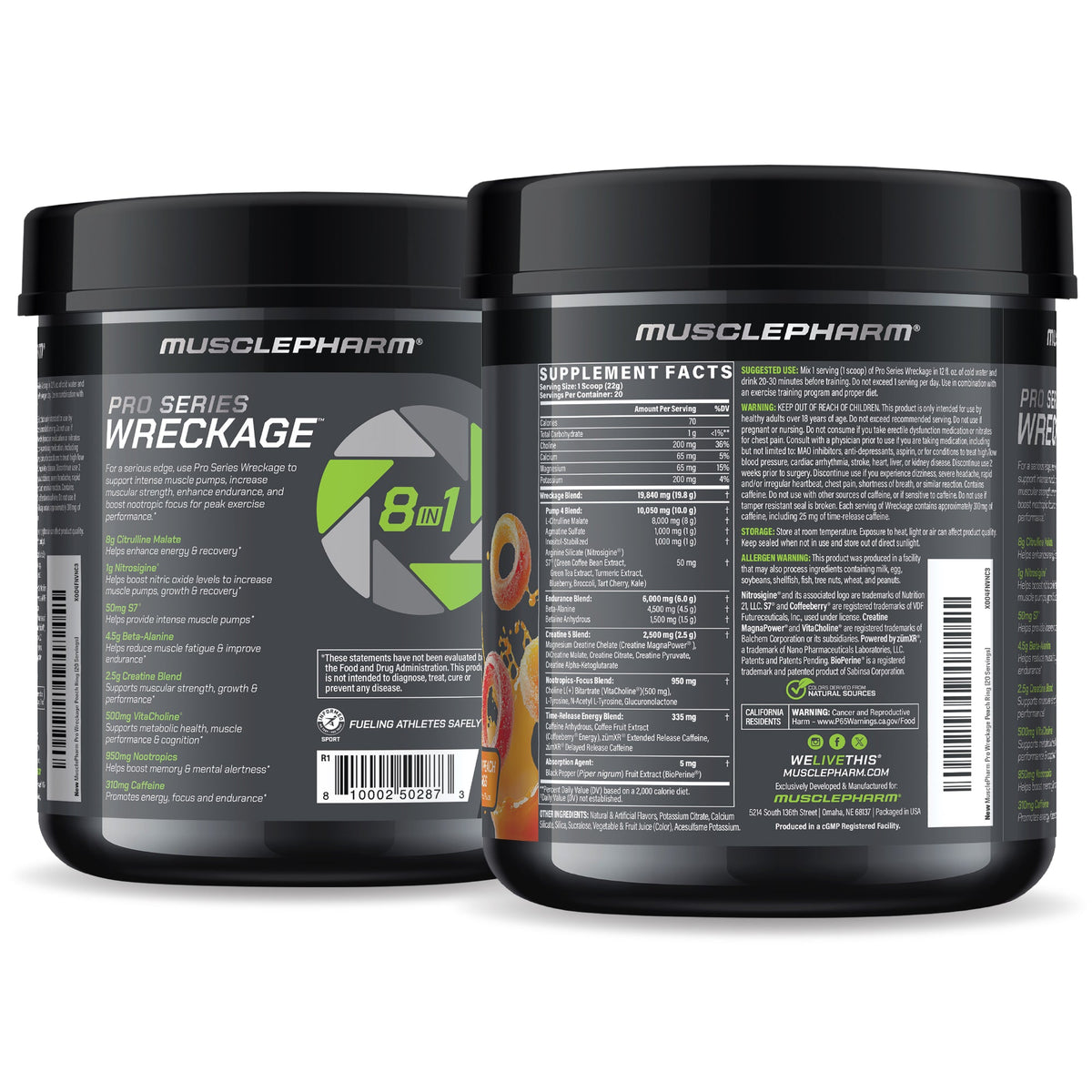 MusclePharm Pro Series Wreckage Sour Peach Rings back of pack