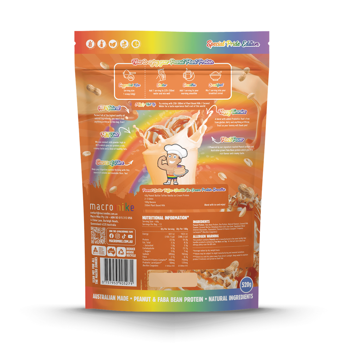 Macro Mike Luxe Peanut Plant Protein Toffee Vanilla 520g back