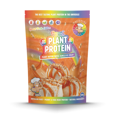 Macro Mike Luxe Peanut Plant Protein Toffee Vanilla 520g protein powder, front, NZ Supps