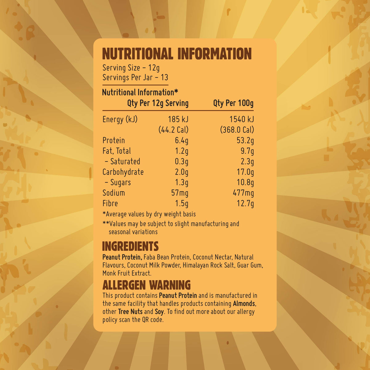 Macro Mike Powdered Peanut Butter Cookie Dough supplement facts and nutrition panel