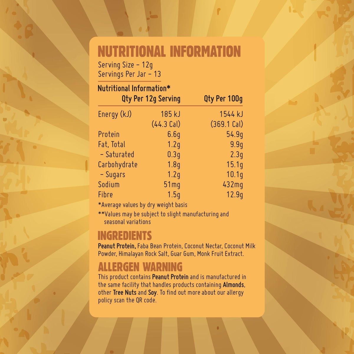 Macro Mike Powdered Peanut Butter Original supplement facts and nutrition panel