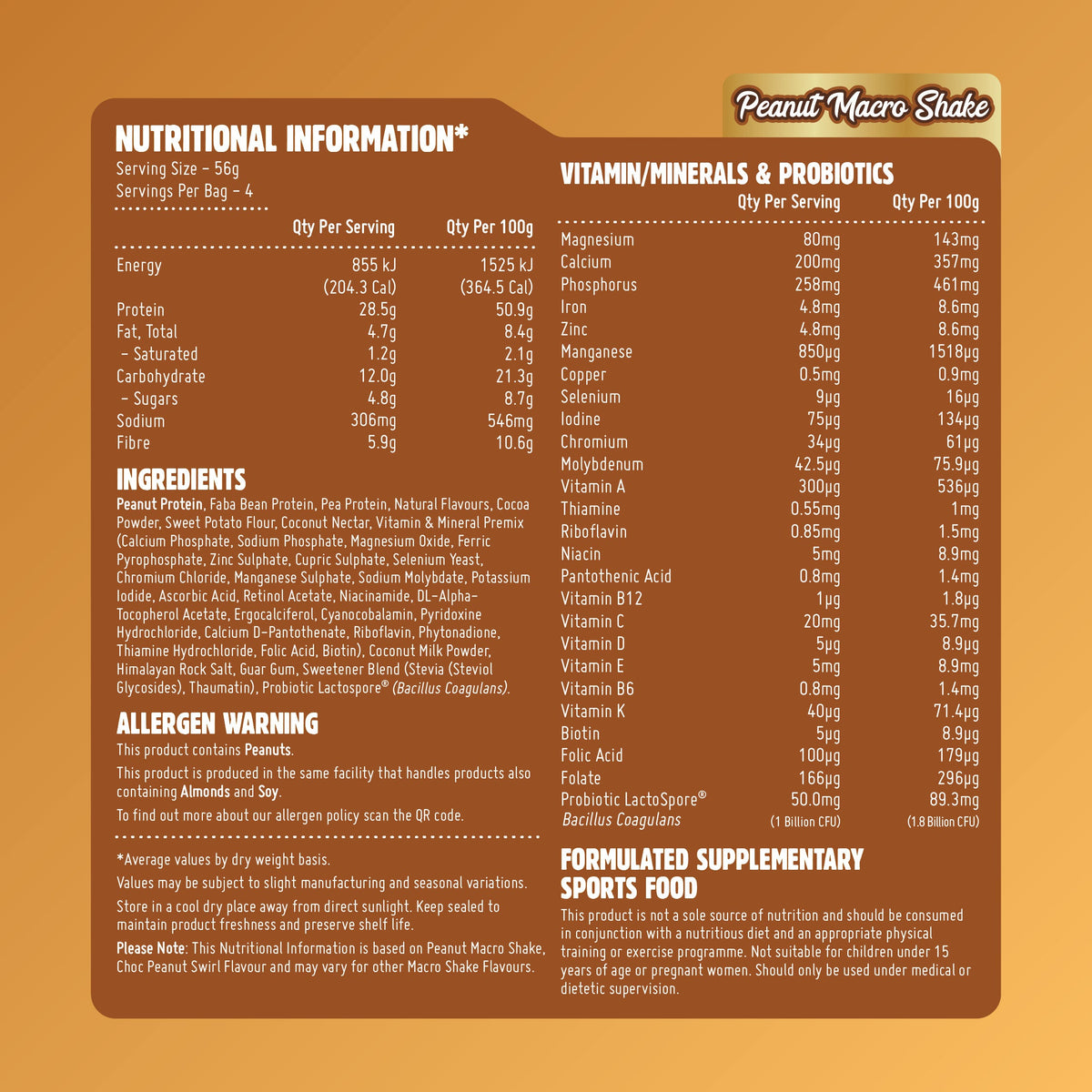 Macro Mike Macro Shake Sample Pack nutrition panel