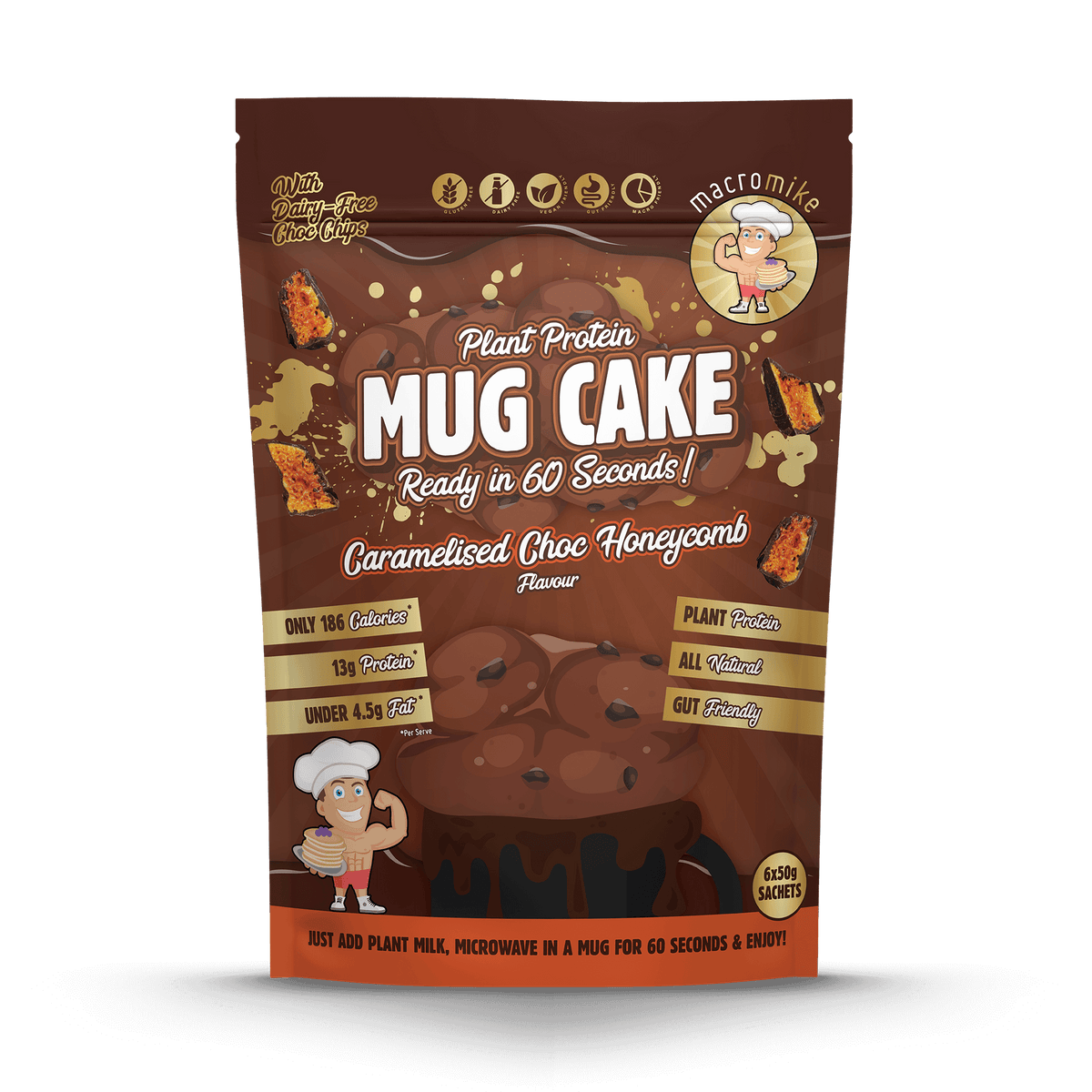 Macro Mike Mug Cake Caramelised Choc Honeycomb 6 x 50g front of pack