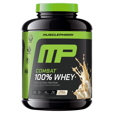MusclePharm Combat Sport whey protein powder, Vanilla, 2lb 907g powder, NZ Supps