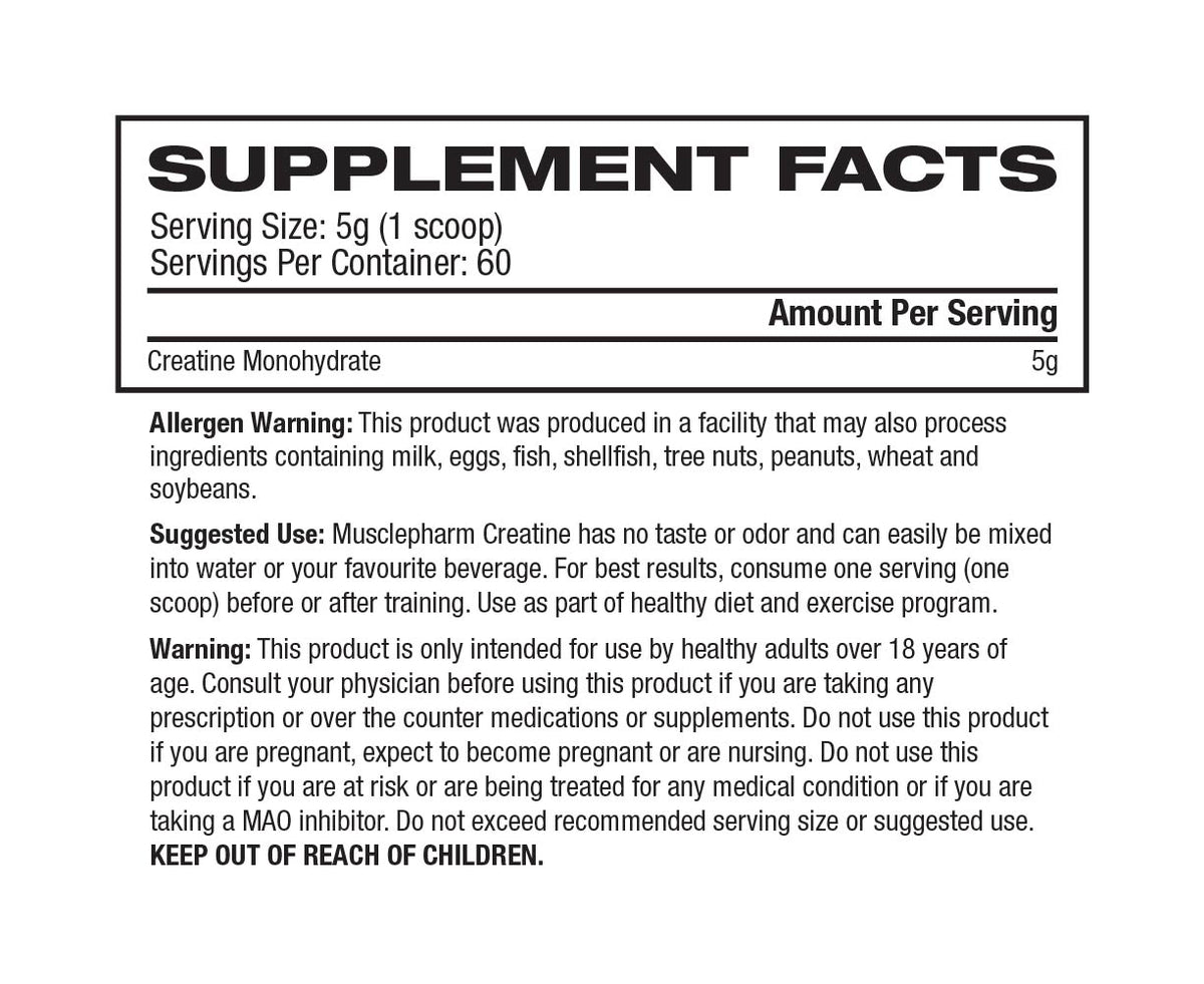 MusclePharm Creatine Essentials supplement facts and nutrition panel