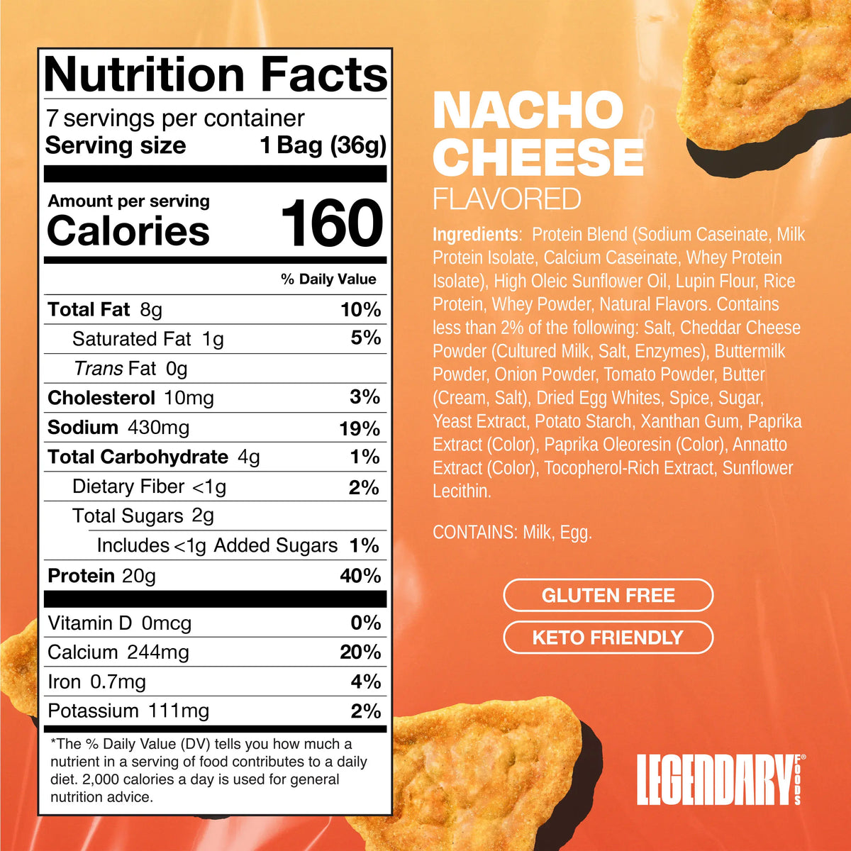 Legendary Foods Protein Pop Chips Nacho nutrition panel
