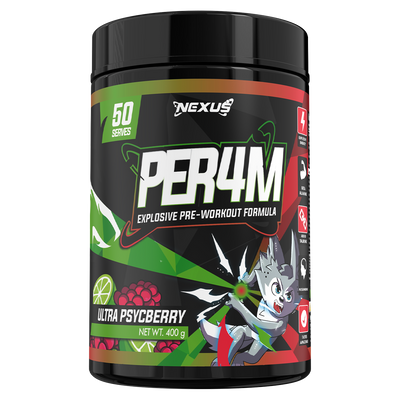 Nexus PER4M pre-workout, Psyceberry powder, 400g, NZ Supps