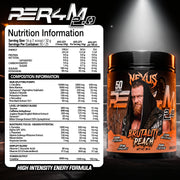 Nexus PER4M 2.0 Brutality Peach supplement facts and nutrition panel