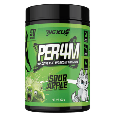 Nexus PER4M pre-workout, Sour Apple powder, 400g, NZ Supps