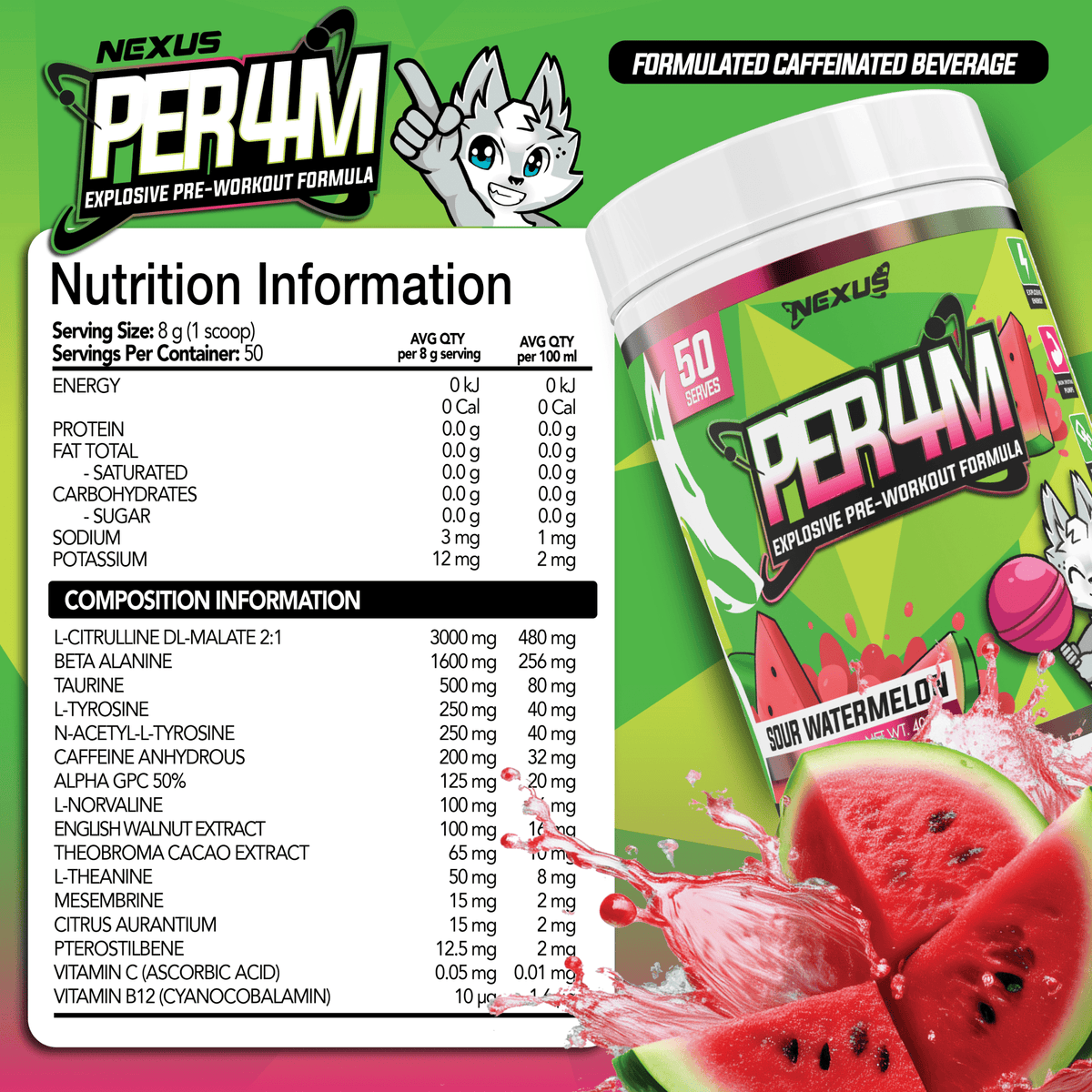 Nexus PER4M Watermelon nutrition panel