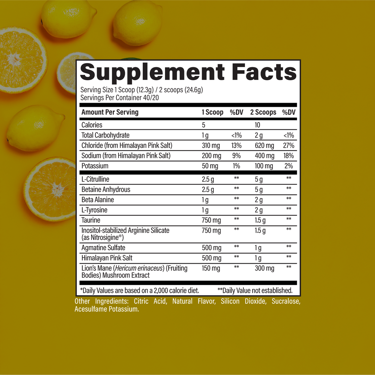 Raw Nutrition Pump Non Stim supplement facts and nutrition panel