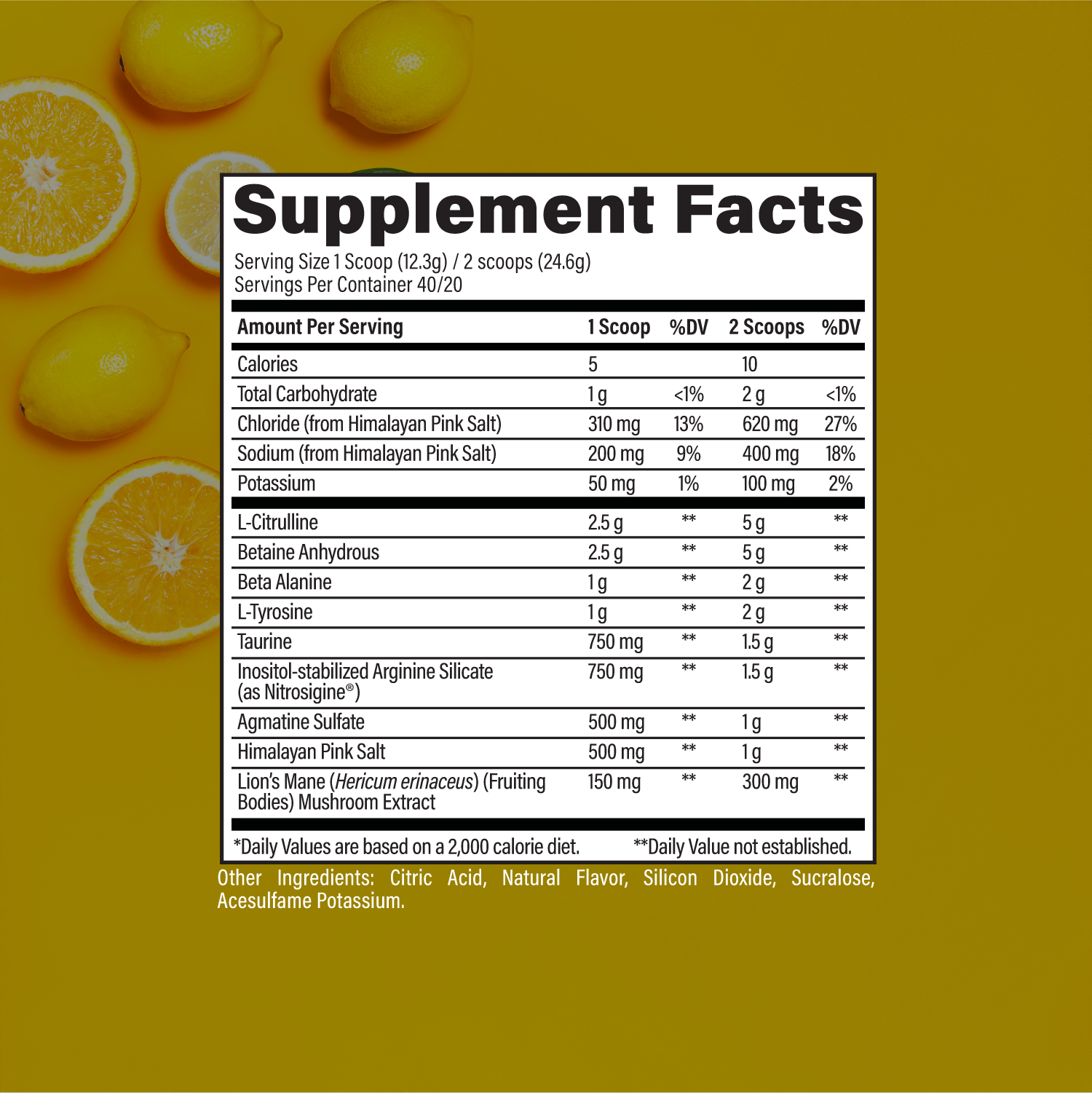 Raw Nutrition Pump Non Stim supplement facts and nutrition panel