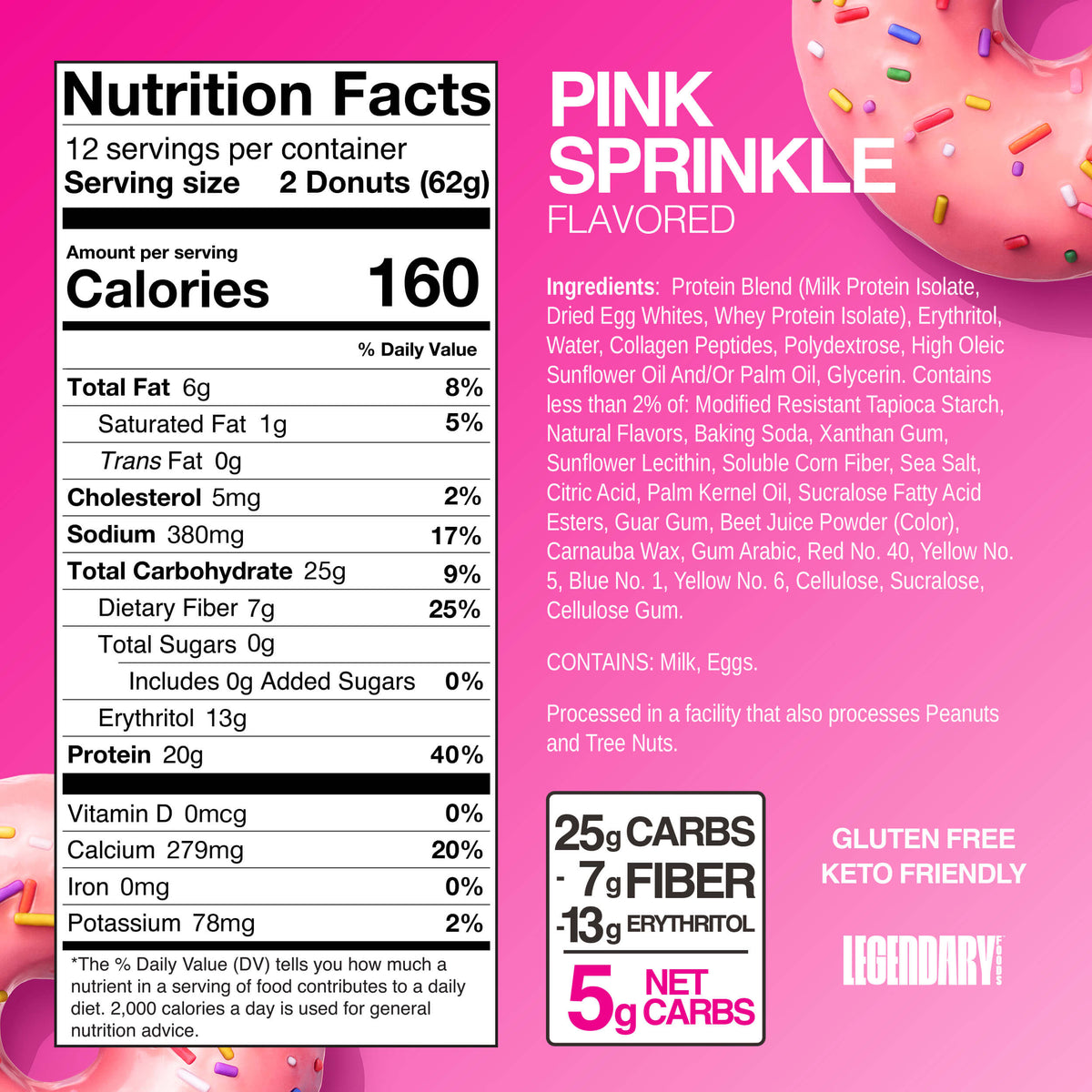 Legendary Foods Protein Donut Pink Sprinkle nutrition panel