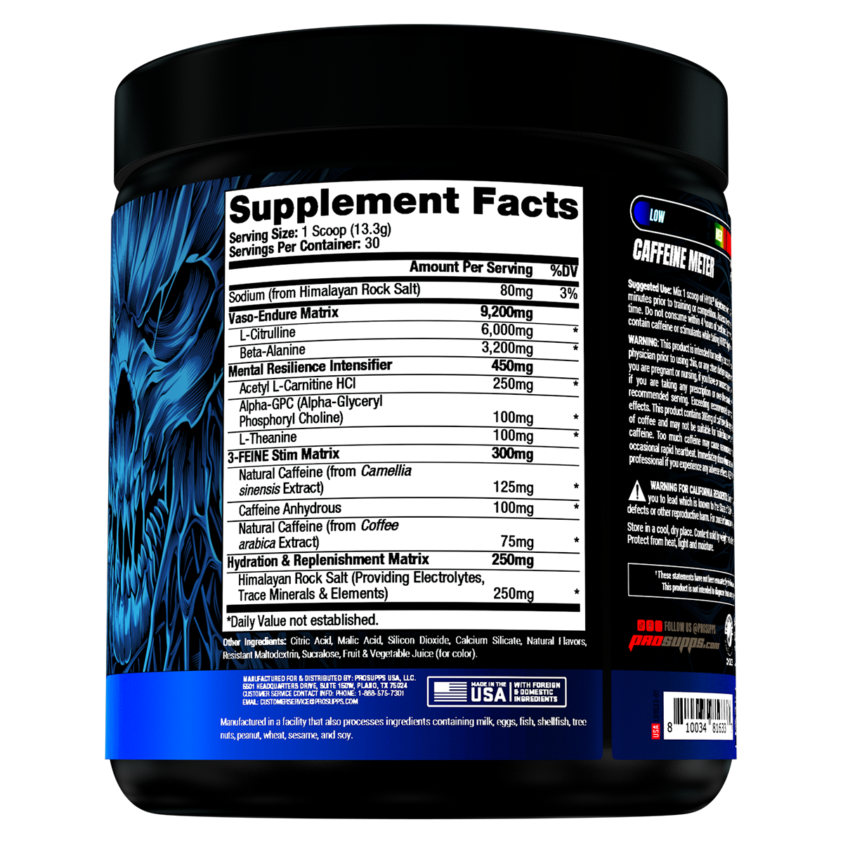 Performa Hyde Nightmare Black Blue Berry supplement facts and nutrition panel