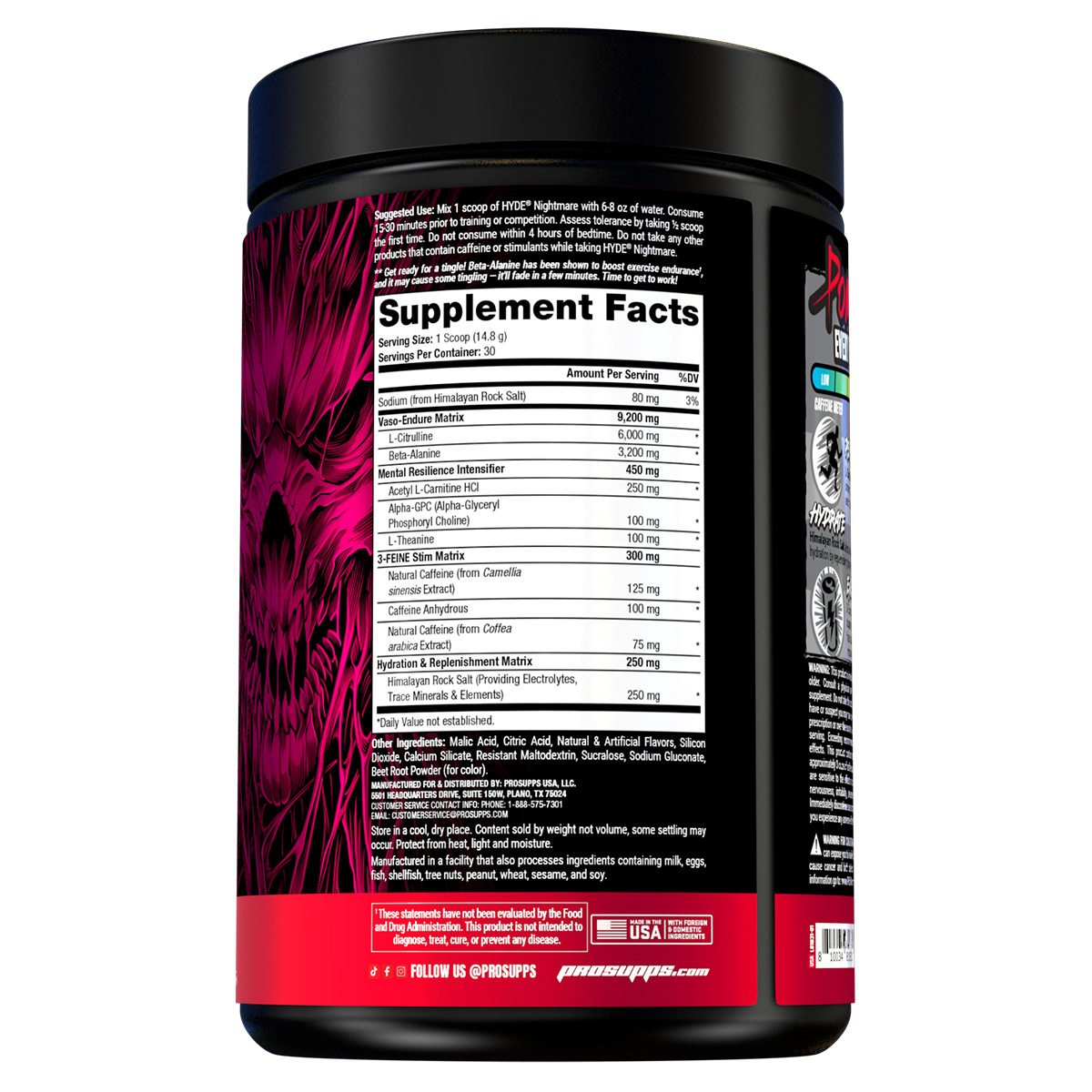 Performa Hyde Nightmare Dragon Fruit supplement facts and nutrition panel