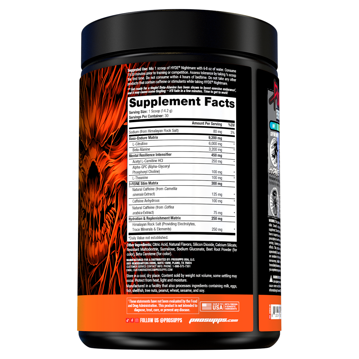 Performa Hyde Nightmare Orange Screamsicle supplement facts and nutrition panel