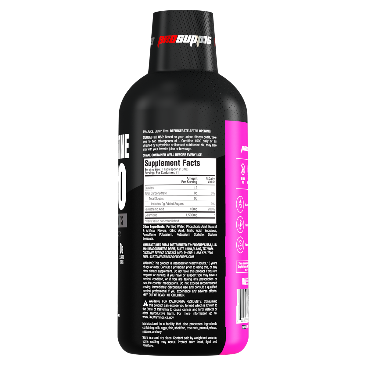 Performa L Carnitine 1500 supplement facts and nutrition panel