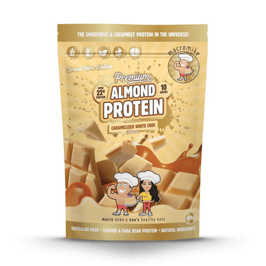 Macro Mike Luxe Almond Protein Caramelised White Chocolate 400g front