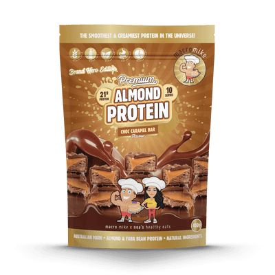 Macro Mike Luxe Almond Protein Chocolate Caramel Bar 400g protein powder, front, NZ Supps