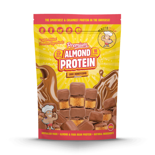 Macro Mike Premium Almond Protein Chocolate Honeycomb 400g front