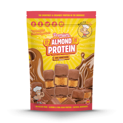Macro Mike Premium Almond Protein Chocolate Honeycomb 800g protein powder, front, NZ Supps