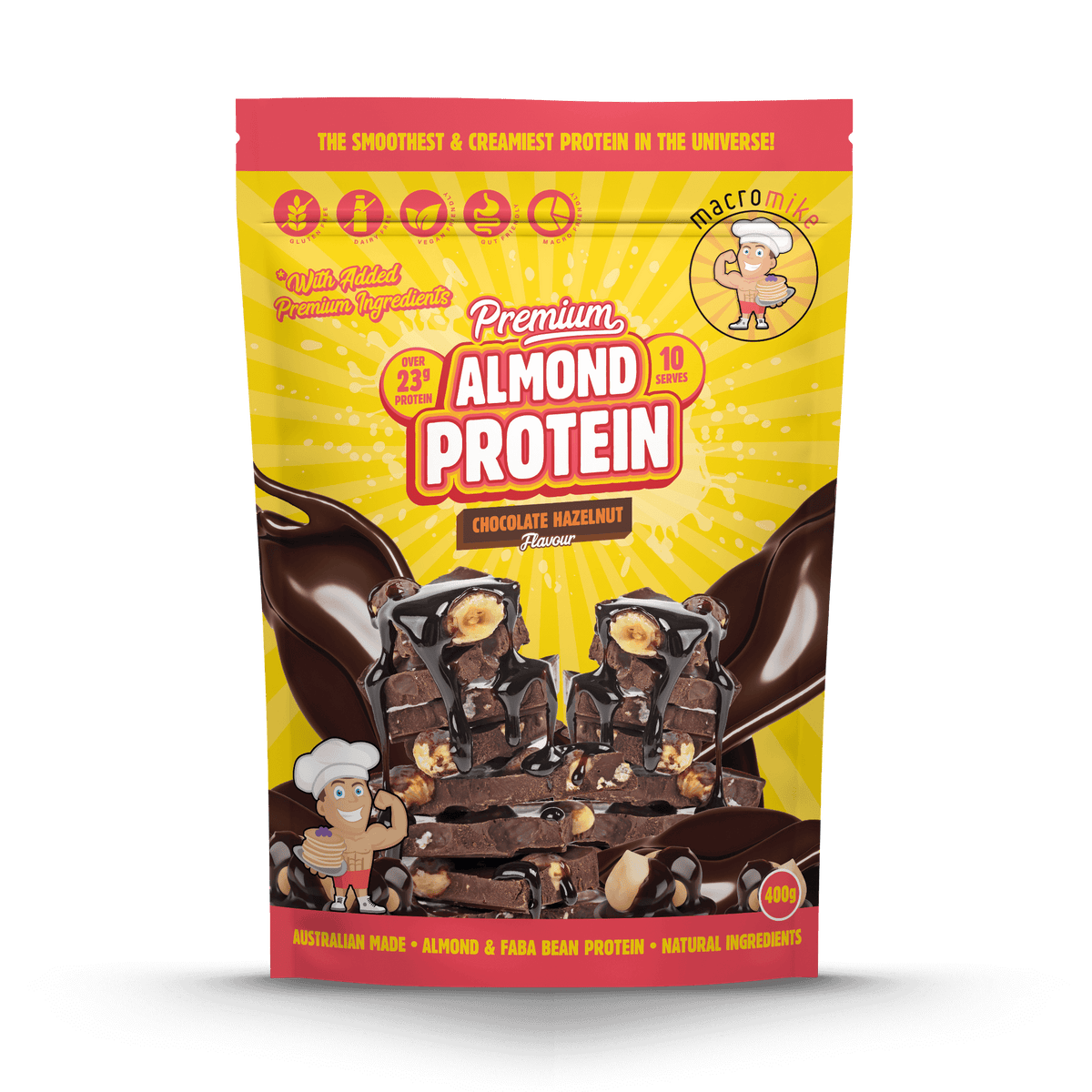 Macro Mike Premium Almond Protein Chocolate Hazelnut 400g front