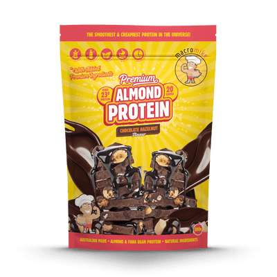 Macro Mike Premium Almond Protein Chocolate Hazelnut 800g protein powder, front, NZ Supps