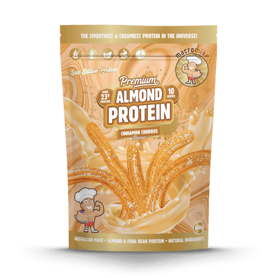 Macro Mike Luxe Almond Protein Cinnamon Churros 400g protein powder, front, NZ Supps