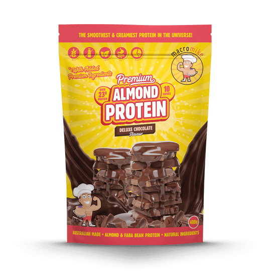 Macro Mike Premium Almond Protein Deluxe Chocolate 400g front