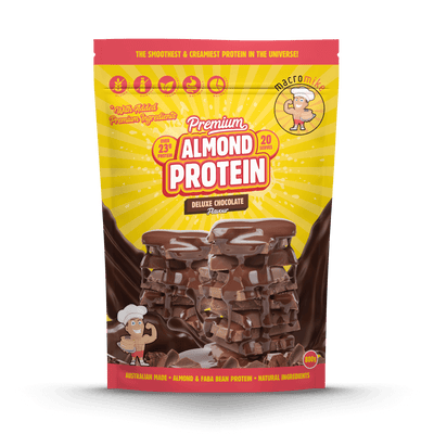 Macro Mike Premium Almond Protein Deluxe Chocolate 800g protein powder, front, NZ Supps