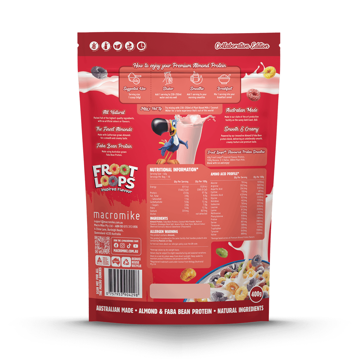 Macro Mike x Kellogg's Premium Almond Protein Froot Loops 400g back